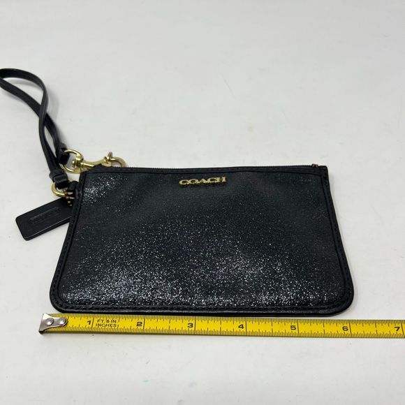 Coach wallet Black Glitter Wristlet coin ID purse gold hardware - Picture 8 of 14